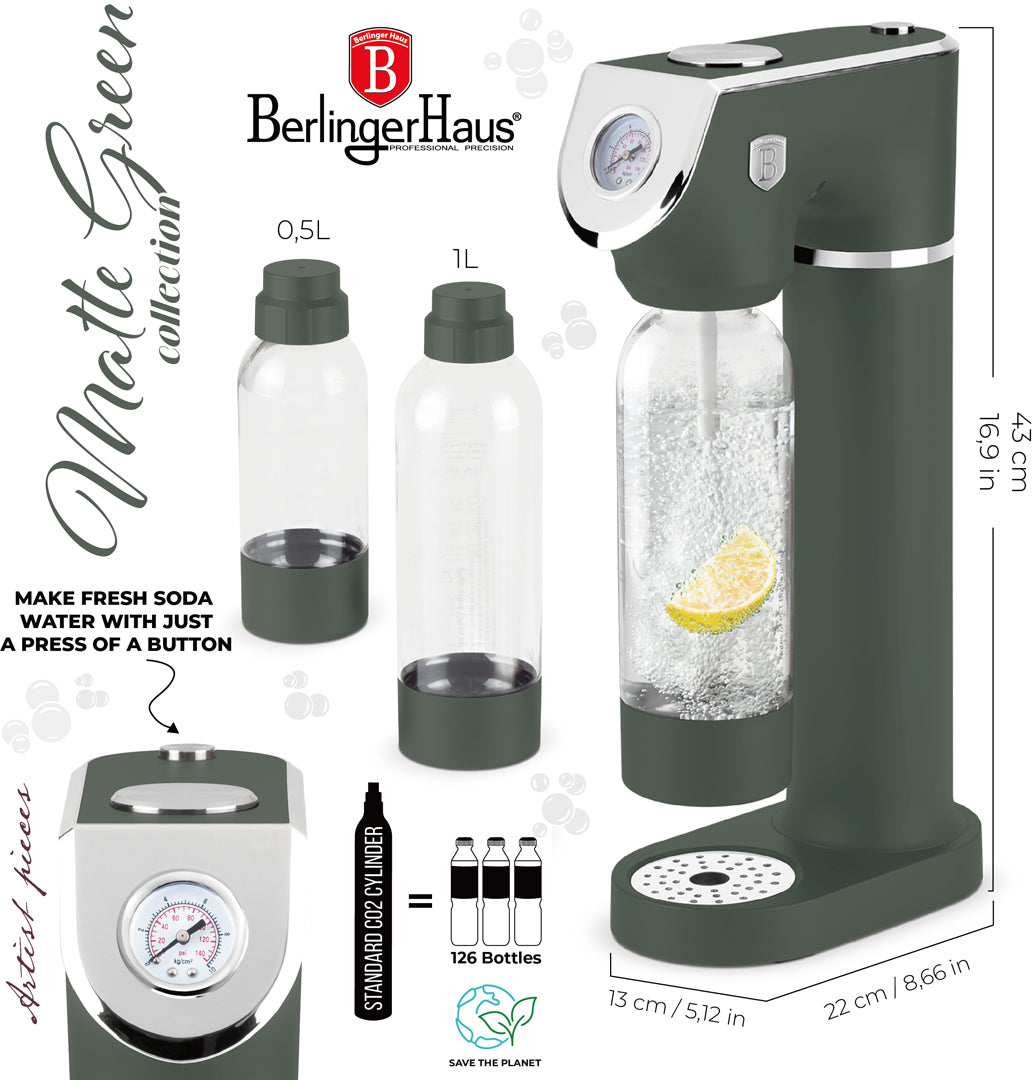 Berlinger Haus Soda Maker with 2 Bottles & Barometer - Matt Green