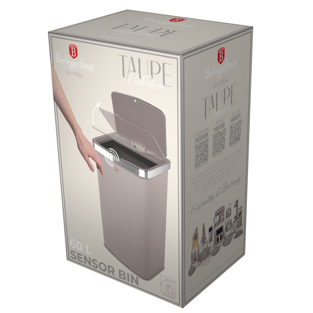 Berlinger Haus 60L Sensor Bin – Taupe