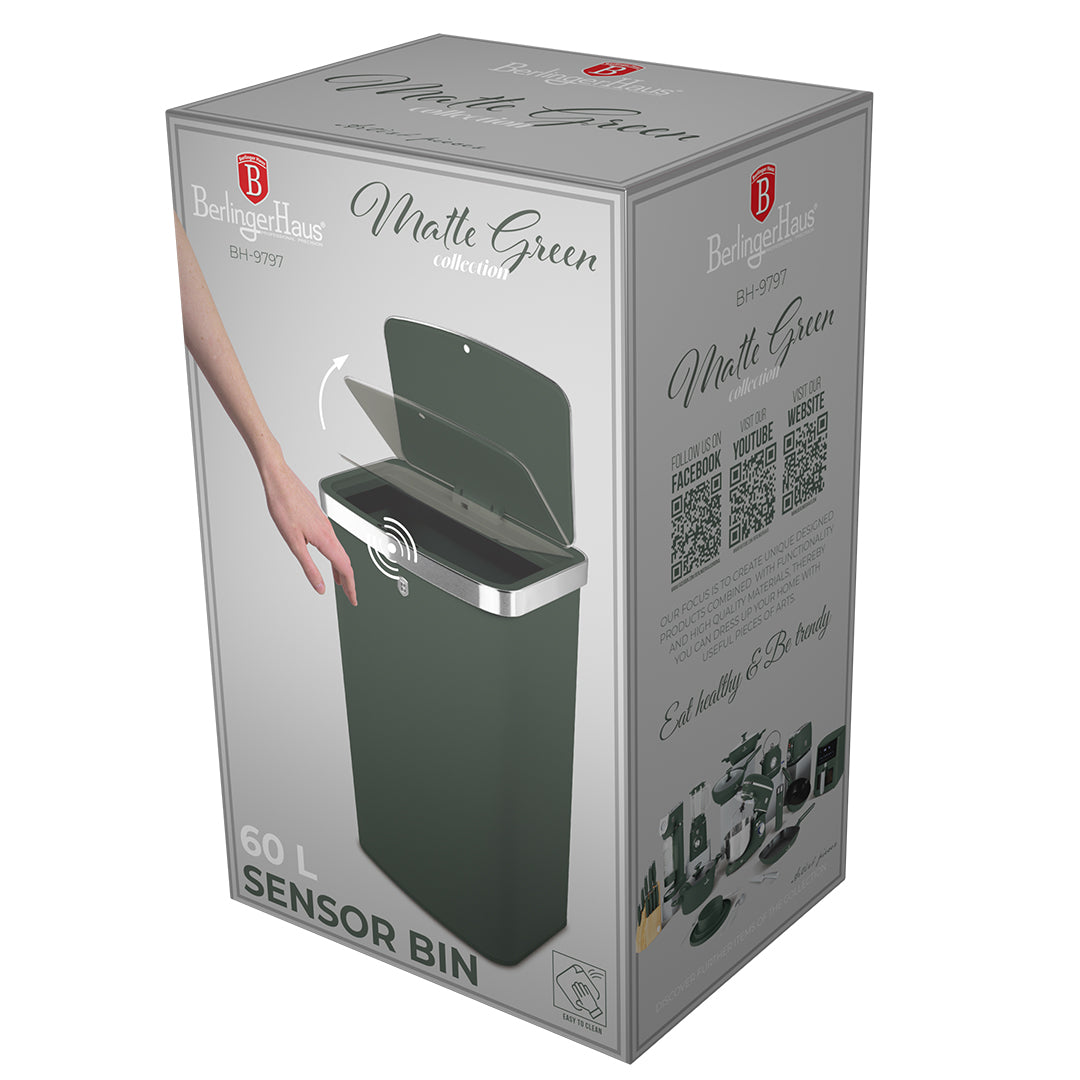 Berlinger Haus 60L Sensor Bin – Matte Green