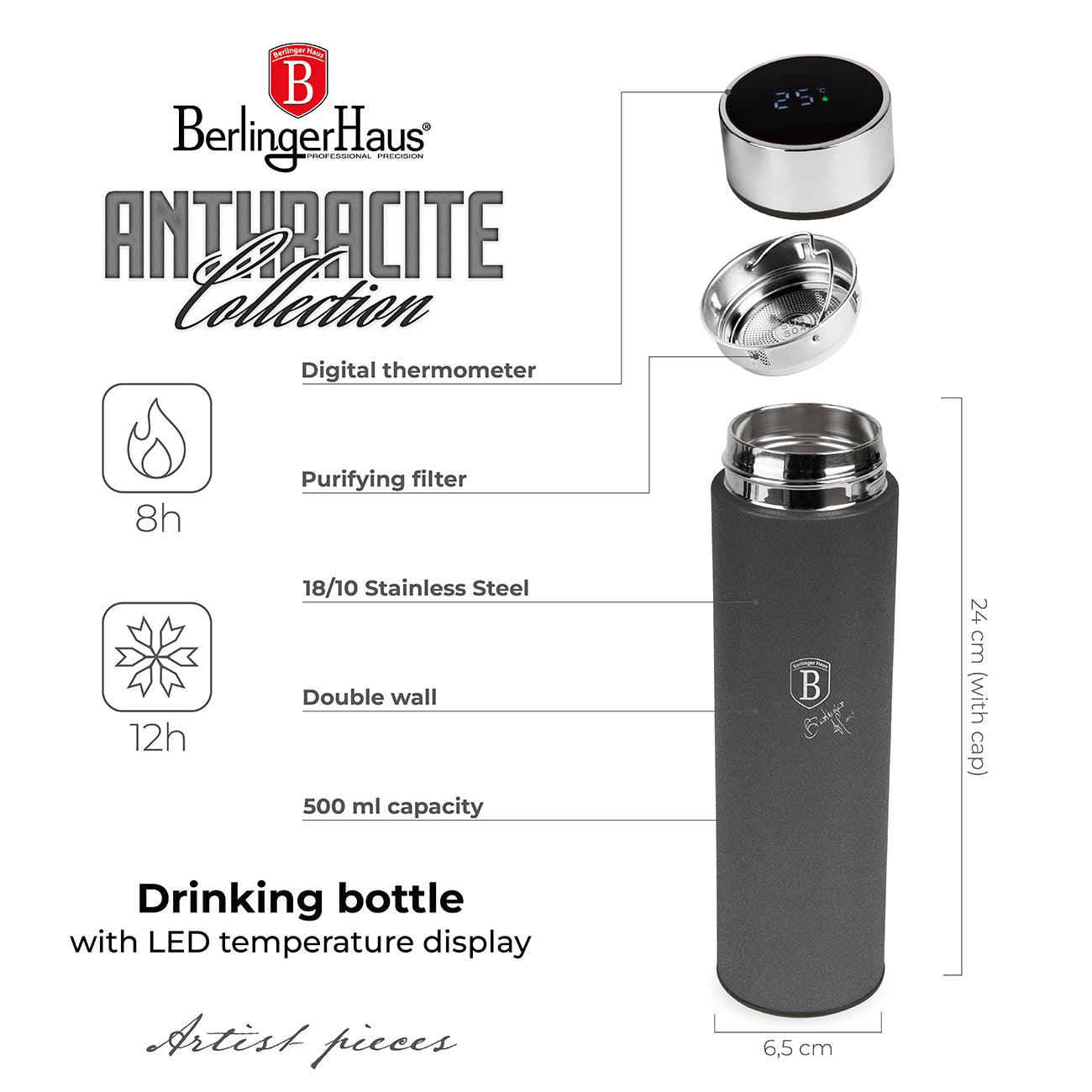 Berlinger Haus 500ml Vacuum Flask with LED Temperature Display - Anthracite