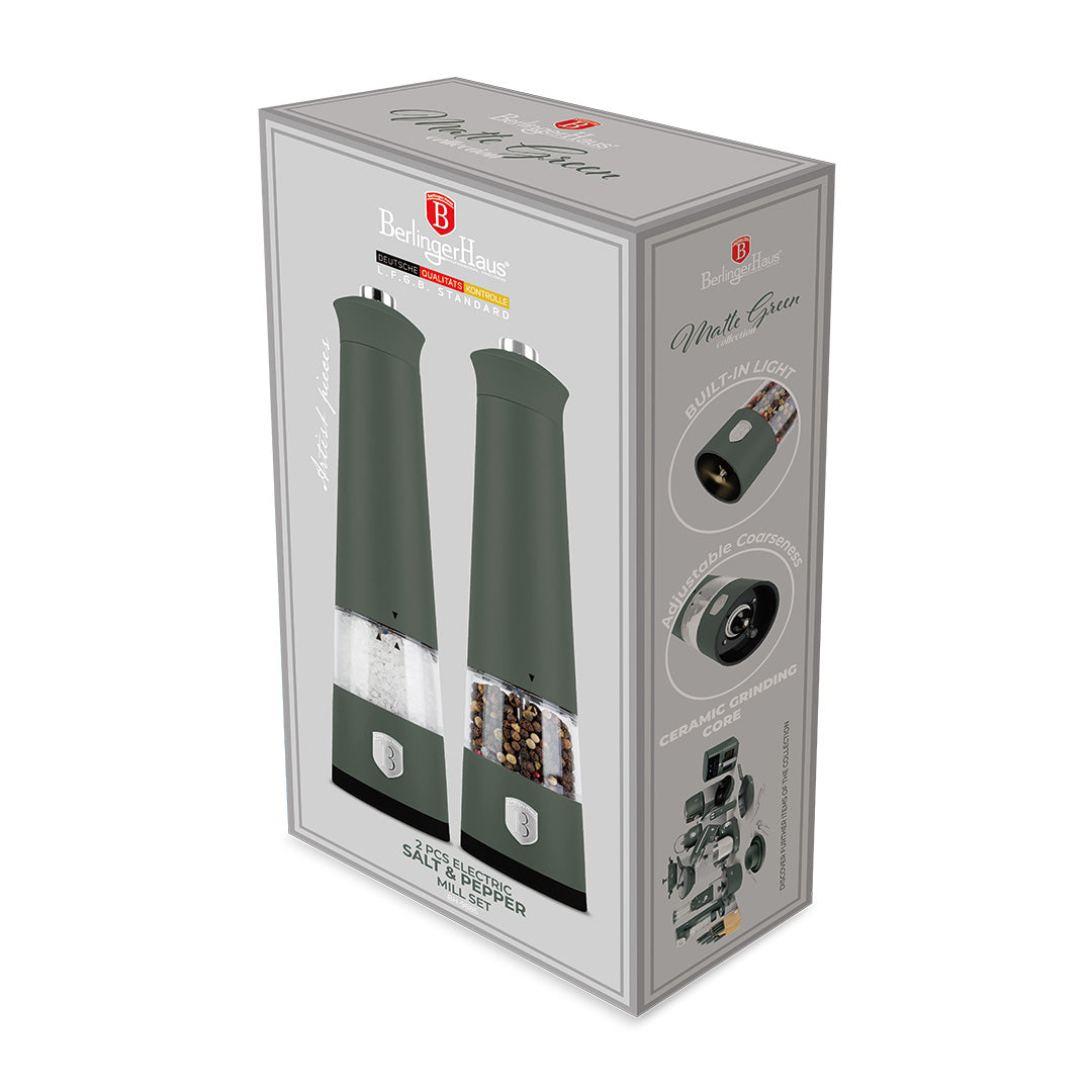 Berlinger Haus 2-Piece Electric Pepper and Salt Mill Set - Matte Green