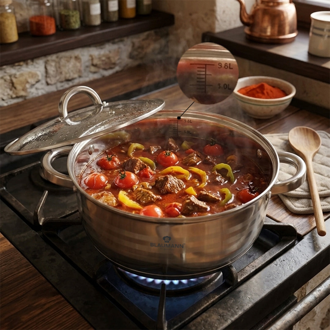 Blaumann 26cm Stainless Steel Shallow Pot with Lid - Gourmet Line