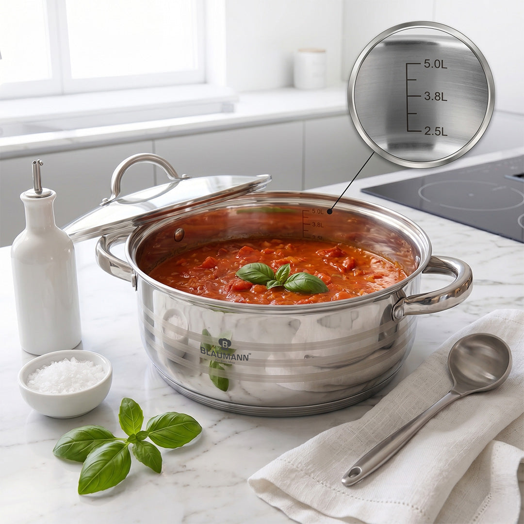 Blaumann 26cm Stainless Steel Shallow Pot with Lid - Gourmet Line