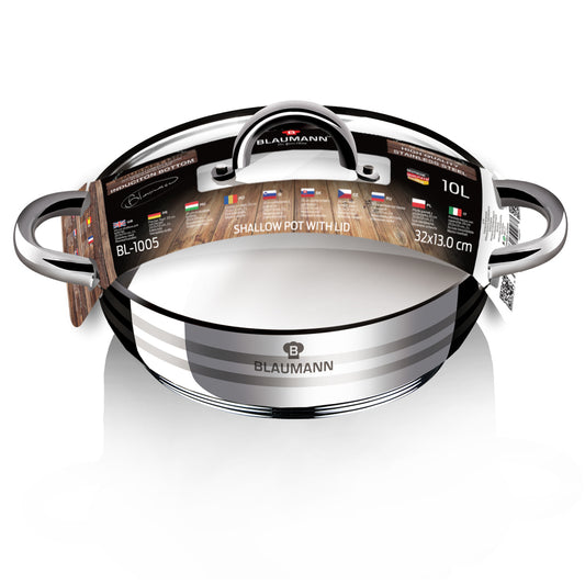 Blaumann 32cm Stainless Steel Shallow Pot with Lid - Gourmet Line