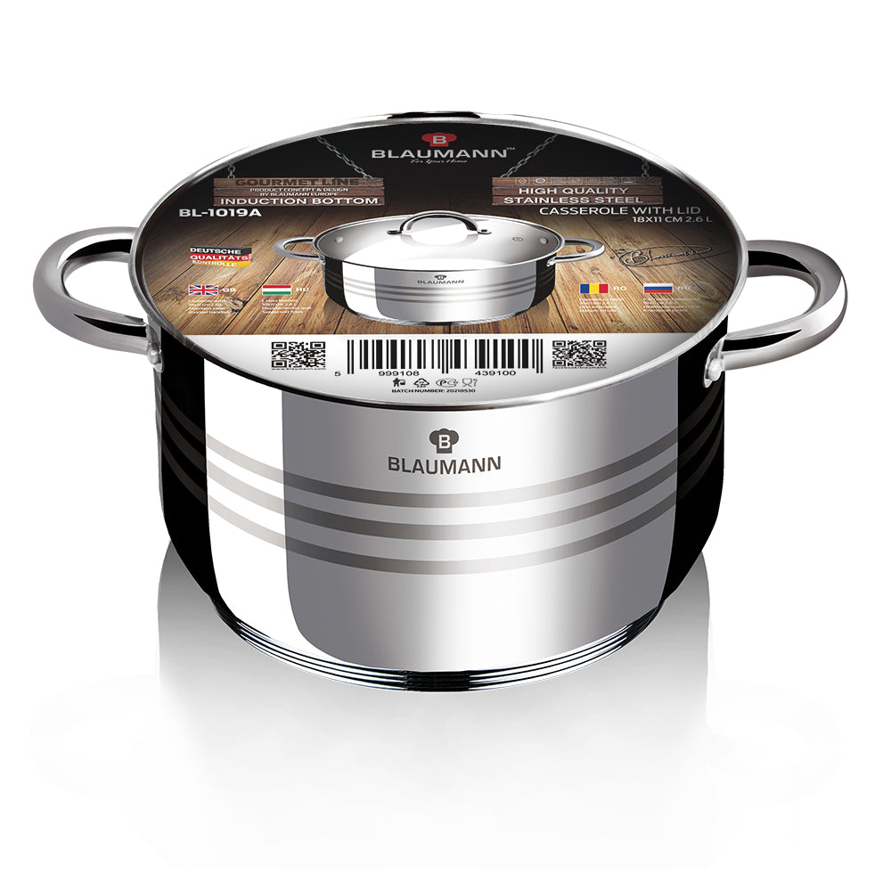 Blaumann 18cm Stainless Steel Casserole - Gourmet Line