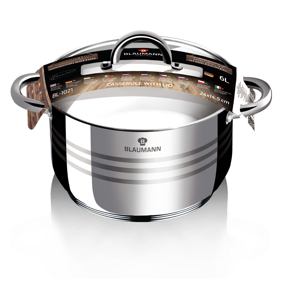 Blaumann 24cm Stainless Steel Casserole with Lid - Gourmet Line