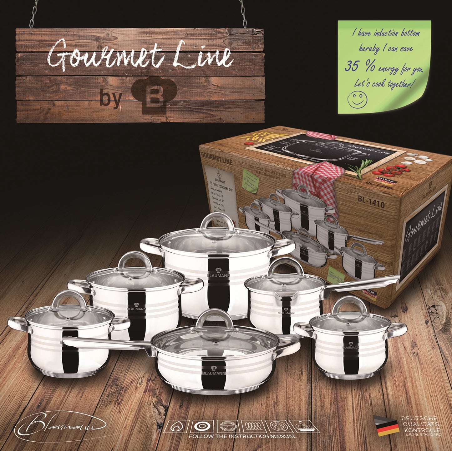 Blaumann 12-Piece Stainless Steel Induction Bottom Cookware Set