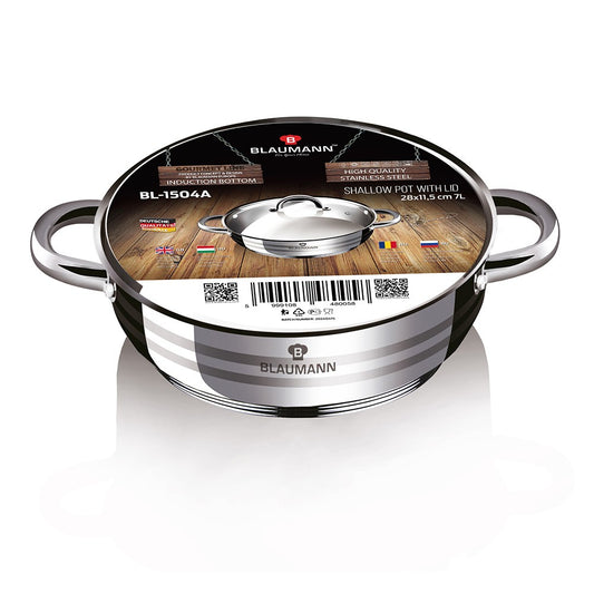 Blaumann 28cm Stainless Steel Shallow Pot - Gourmet Line