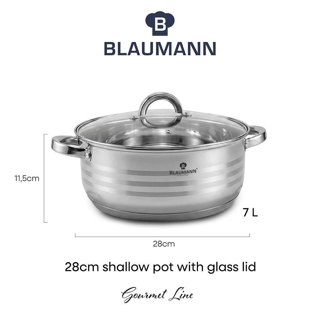 Blaumann 28cm Stainless Steel Shallow Pot - Gourmet Line