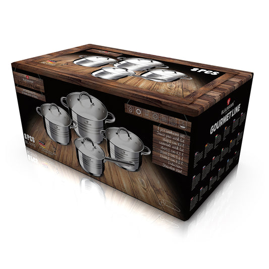Blaumann 8-Piece Stainless Steel Jumbo Cookware Set - Gourmet Line