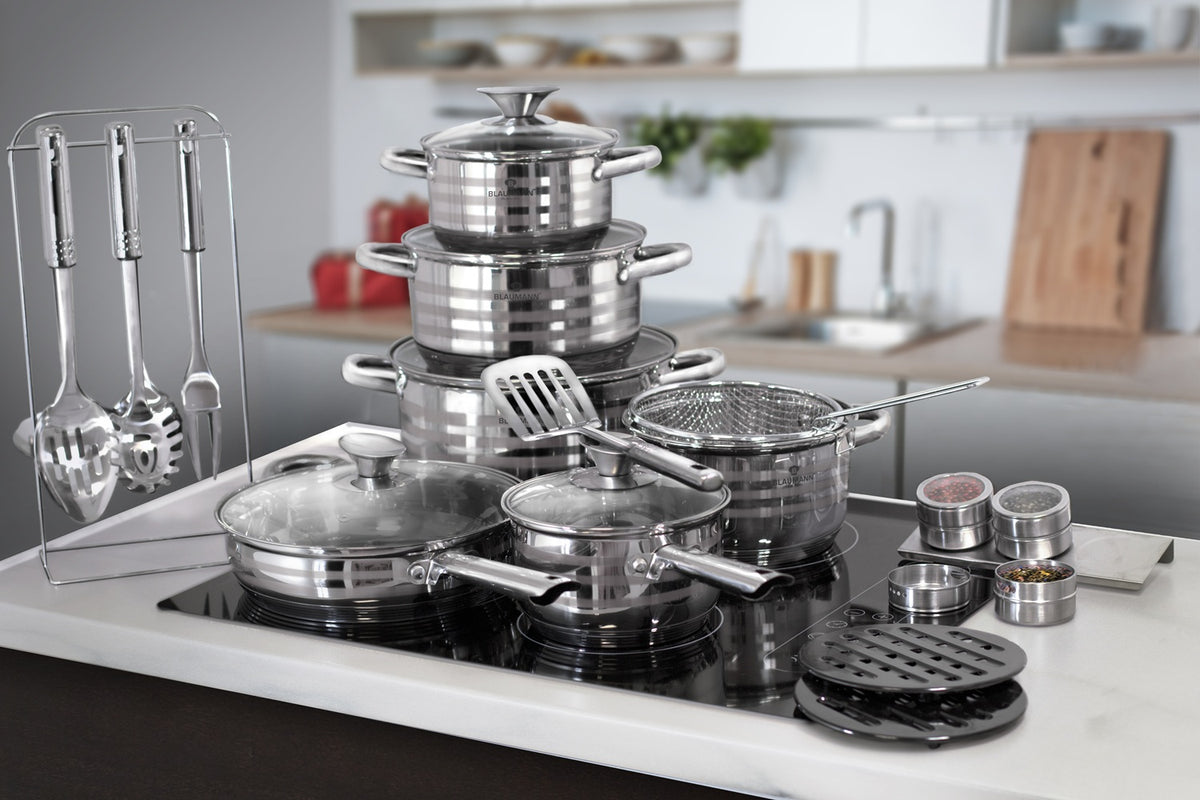 Blaumann 27-Piece Stainless Steel Induction Bottom Jumbo Cookware Set ...