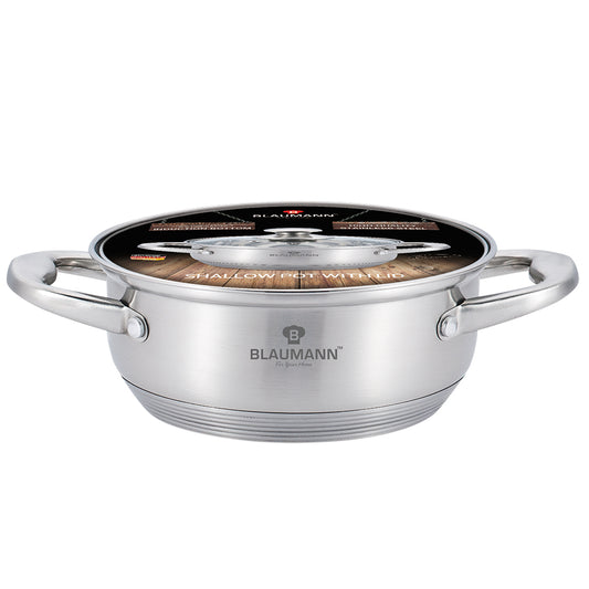 Blaumann 28cm Stainless Steel Shallow Pot - Satin Gourmet Line