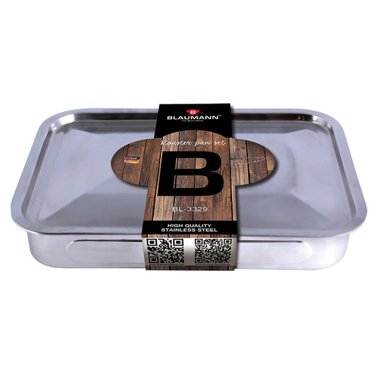 Blaumann 37cm Stainless Steel Roaster Pan Set with Grill and Cover