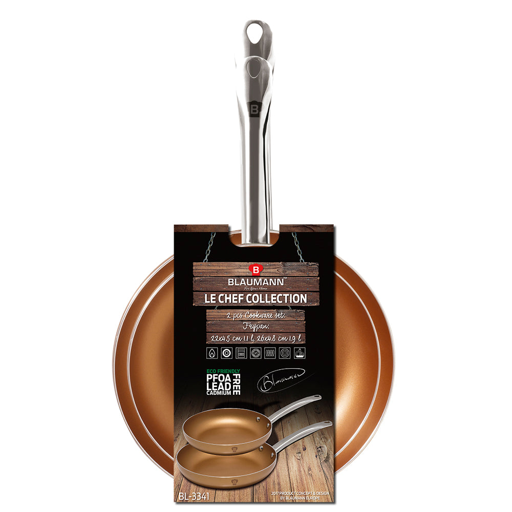 Blaumann 2-Piece Copper Finish Non-Stick Frypan Set - Le Chef Line