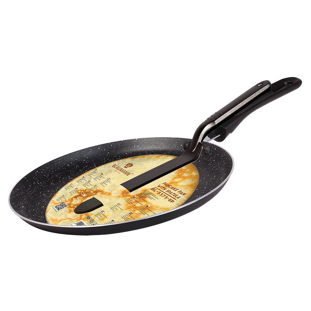 Blaumann 24cm Marble Coating Pancake Pan with Turner - Black