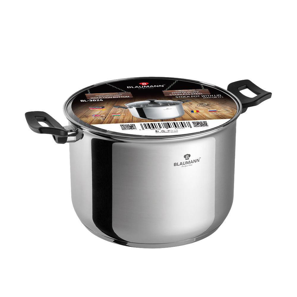 Blaumann 24cm Stainless Steel Stock Pot with Lid - Gourmet Line
