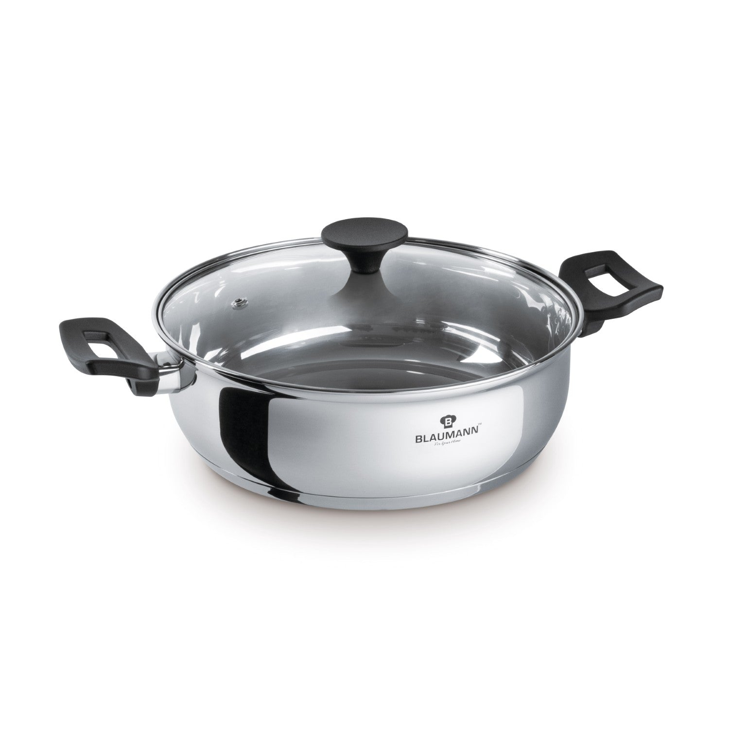 Blaumann 24cm Stainless Steel Shallow Pot with Lid - Gourmet Line