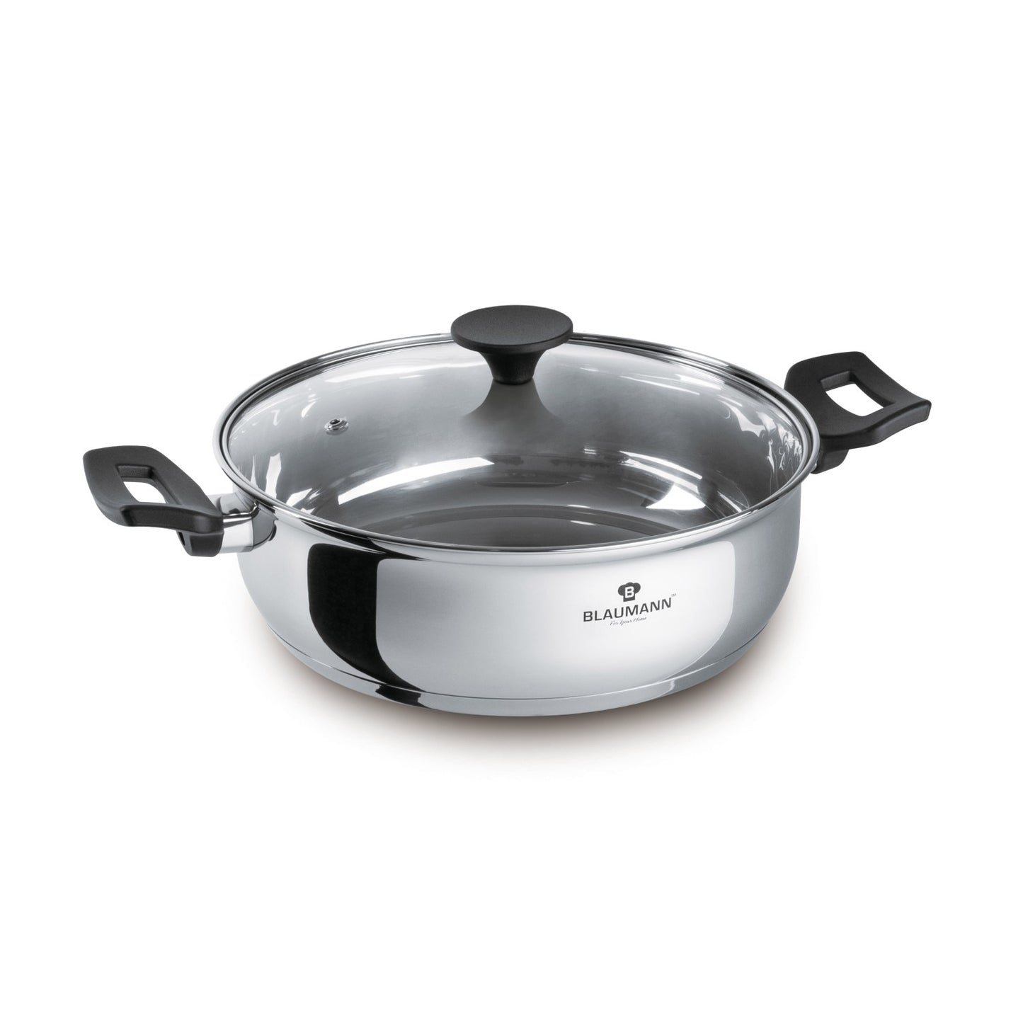 Blaumann 28cm Stainless Steel Shallow Pot with Lid - Gourmet Line