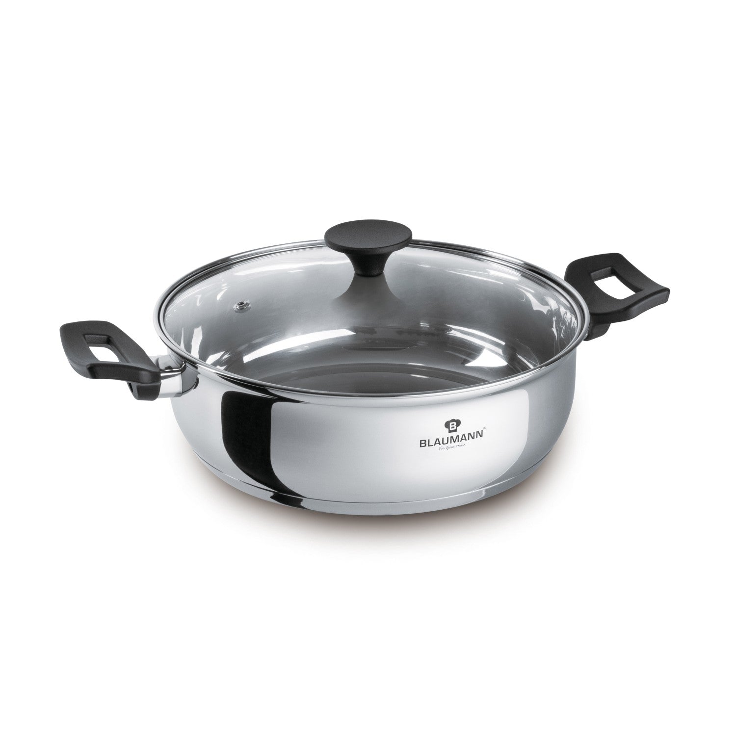 Blaumann 28cm Stainless Steel Shallow Pot with Lid - Gourmet Line