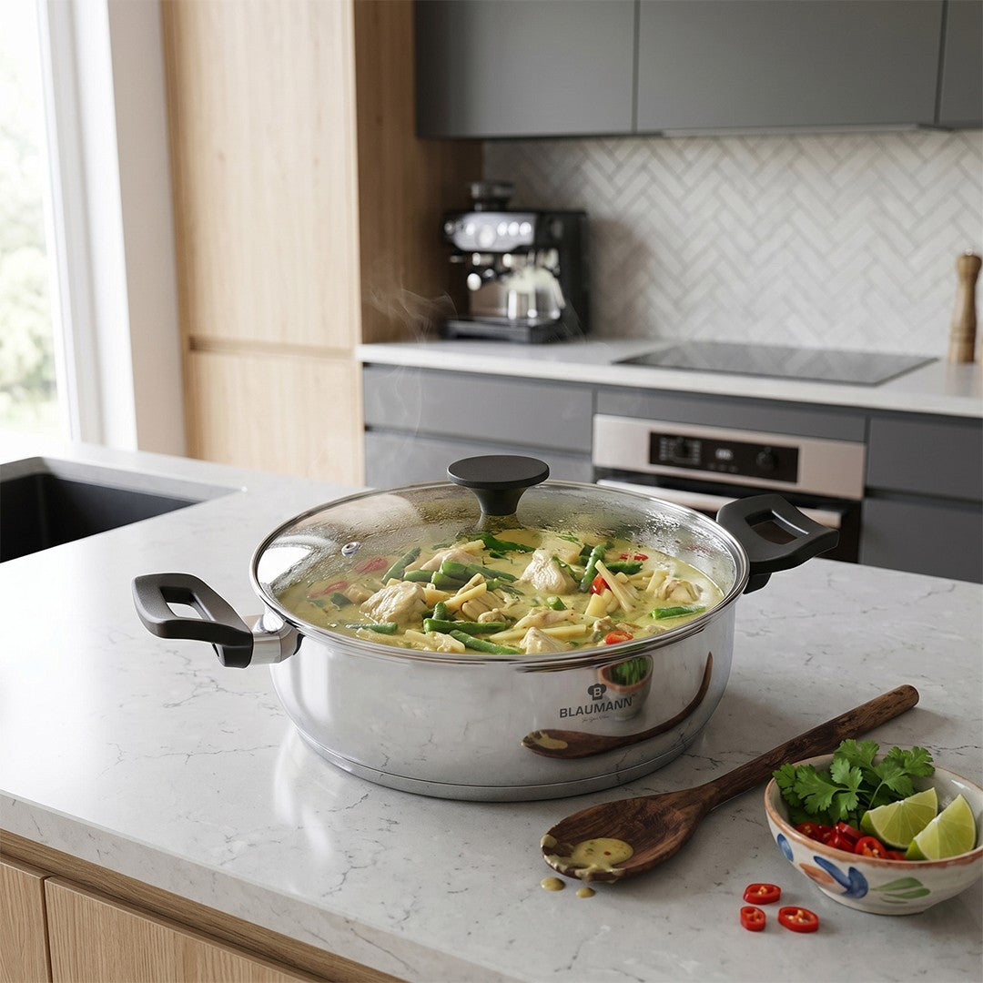 Blaumann 28cm Stainless Steel Shallow Pot with Lid - Gourmet Line