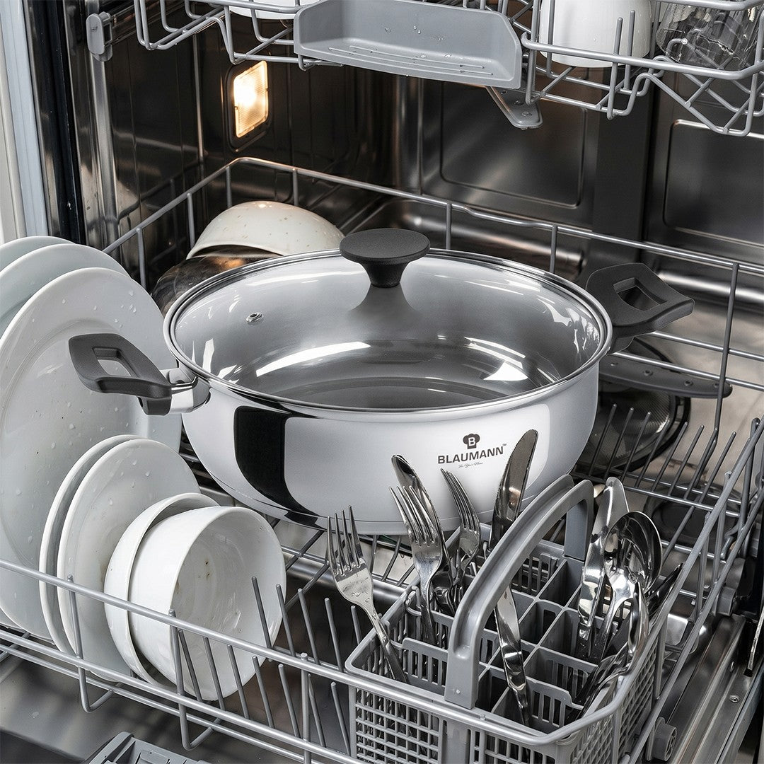 Blaumann 28cm Stainless Steel Shallow Pot with Lid - Gourmet Line