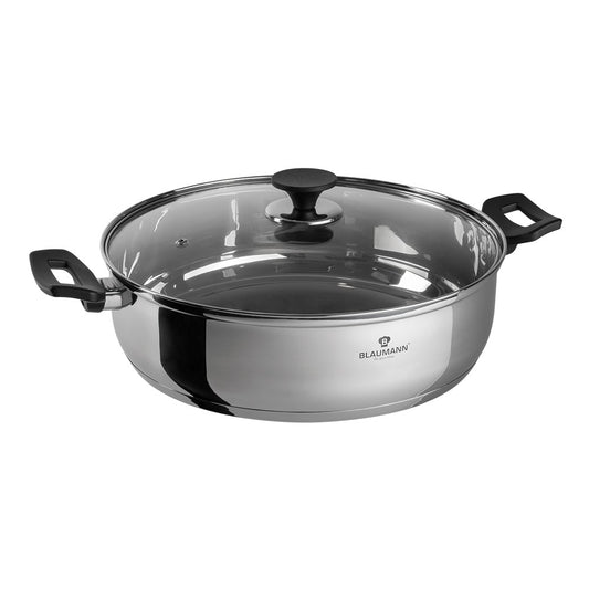 Blaumann 30cm Stainless Steel Shallow Pot with Lid - Gourmet Line