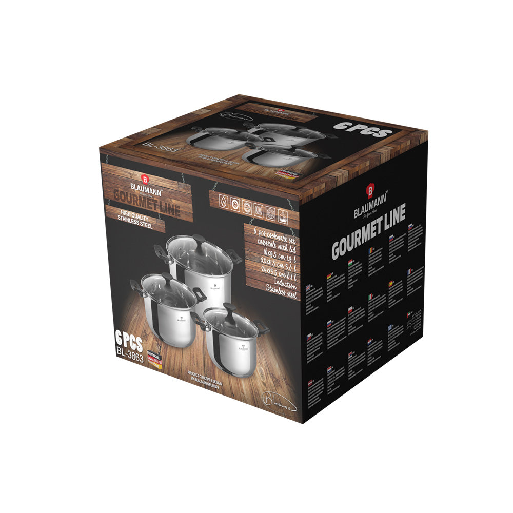 Blaumann 6-Piece Stainless Steel Cookware Set - Gourmet Line