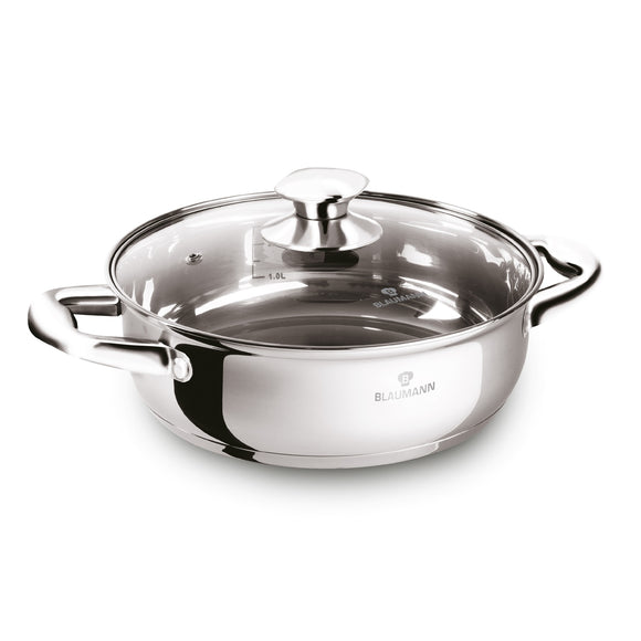 Blaumann 22cm Stainless Steel Shallow Pot with Lid - Gourmet Line