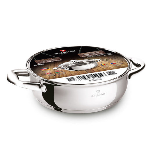 Blaumann 22cm Stainless Steel Shallow Pot with Lid - Gourmet Line