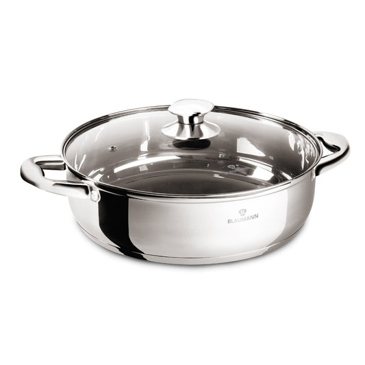 Blaumann 28cm Stainless Steel Shallow Pot with Lid – Gourmet Line
