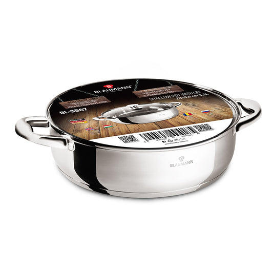Blaumann 28cm Stainless Steel Shallow Pot with Lid – Gourmet Line