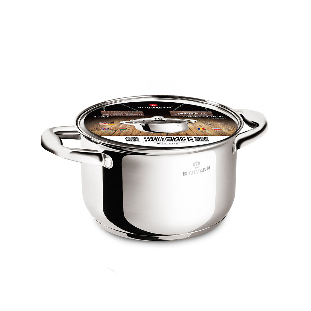 Blaumann 18cm Stainless Steel Casserole with Lid – Gourmet Line