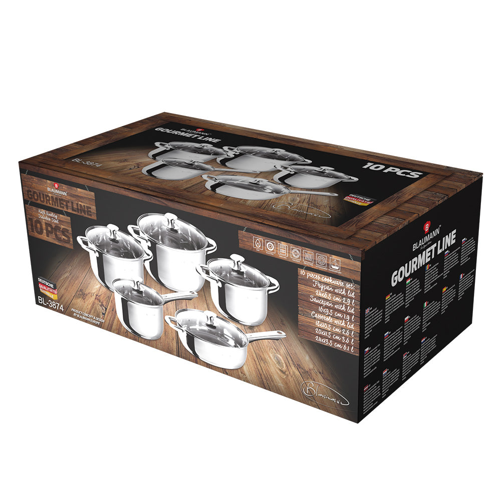Blaumann 10-Piece Stainless Steel Cookware Set - Gourmet Line