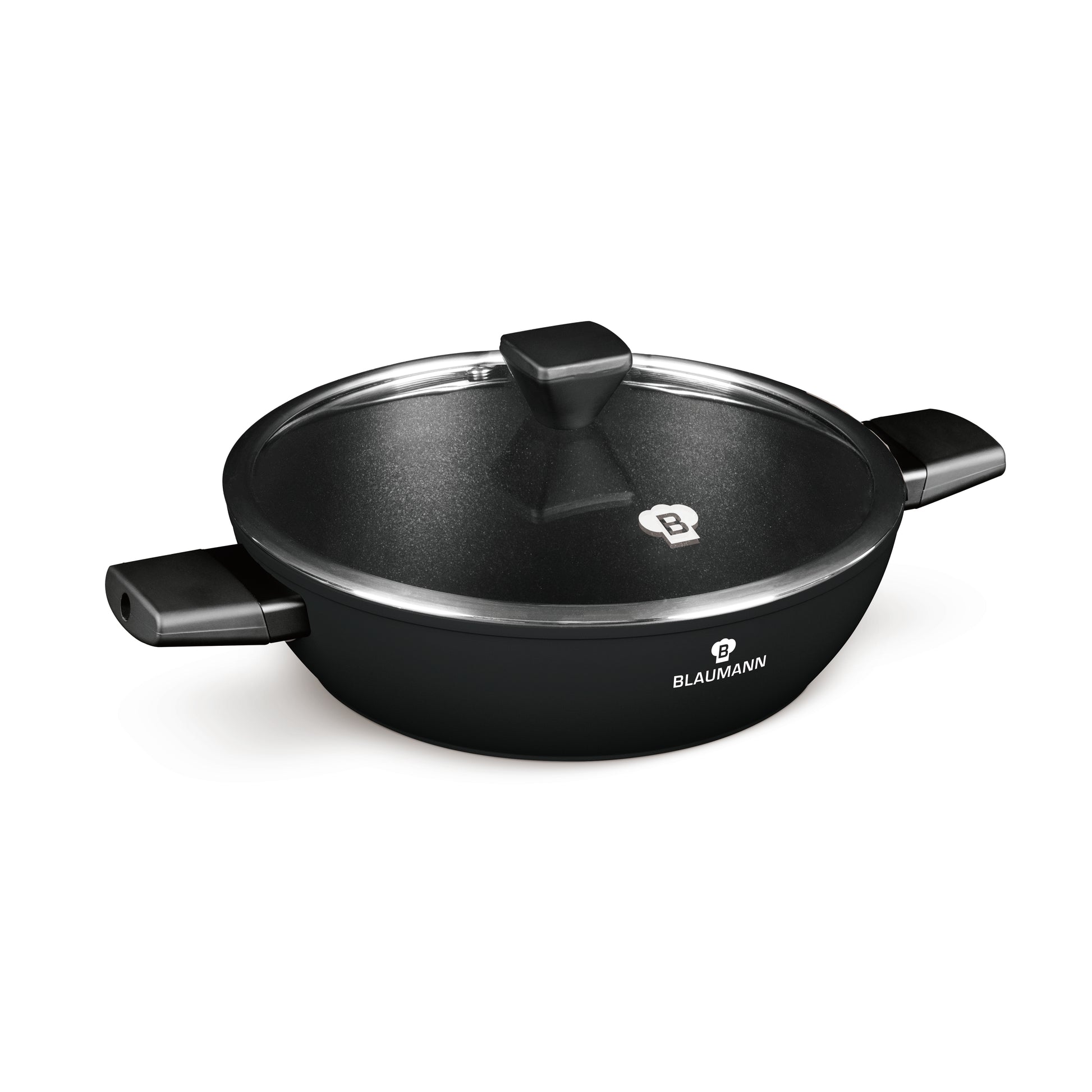 Blaumann 28cm Titan Coating Non-Stick Shallow Pot With Lid - Black