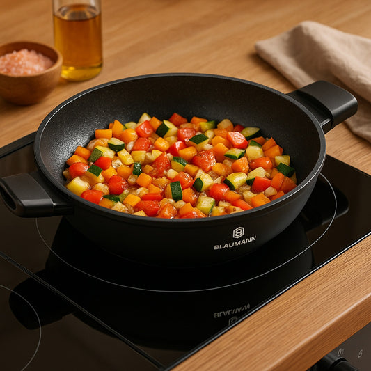 Blaumann 28cm Titan Coating Non-Stick Shallow Pot With Lid - Black