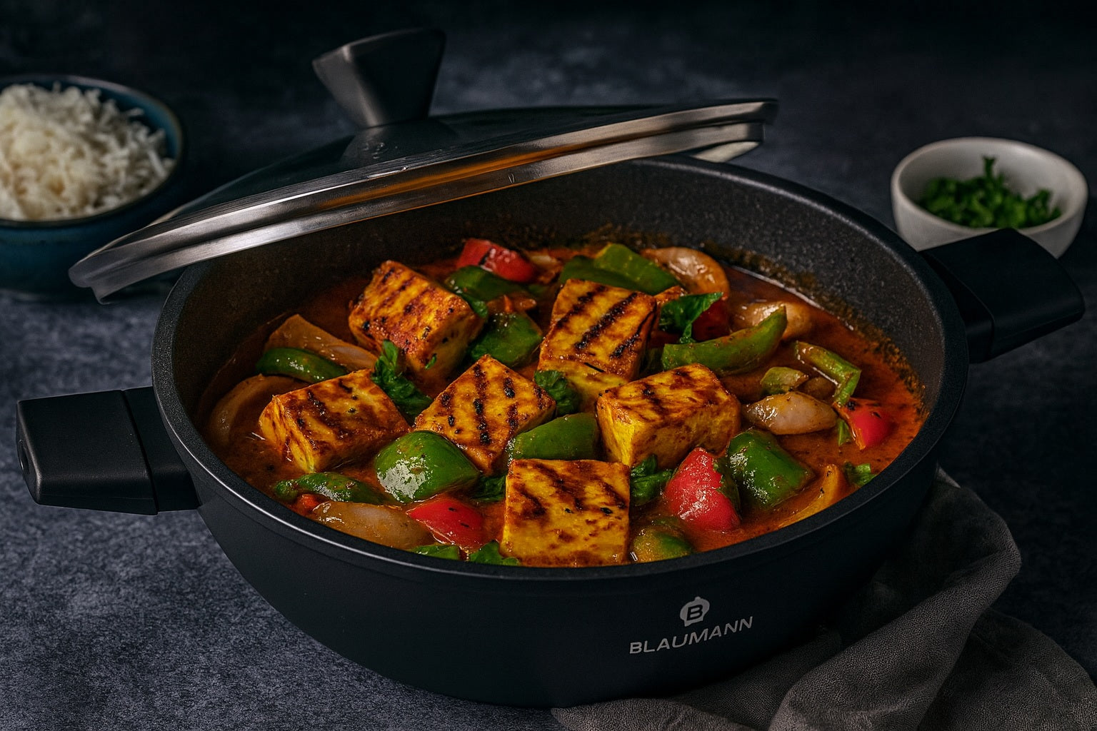 Blaumann 28cm Titan Coating Non-Stick Shallow Pot With Lid - Black