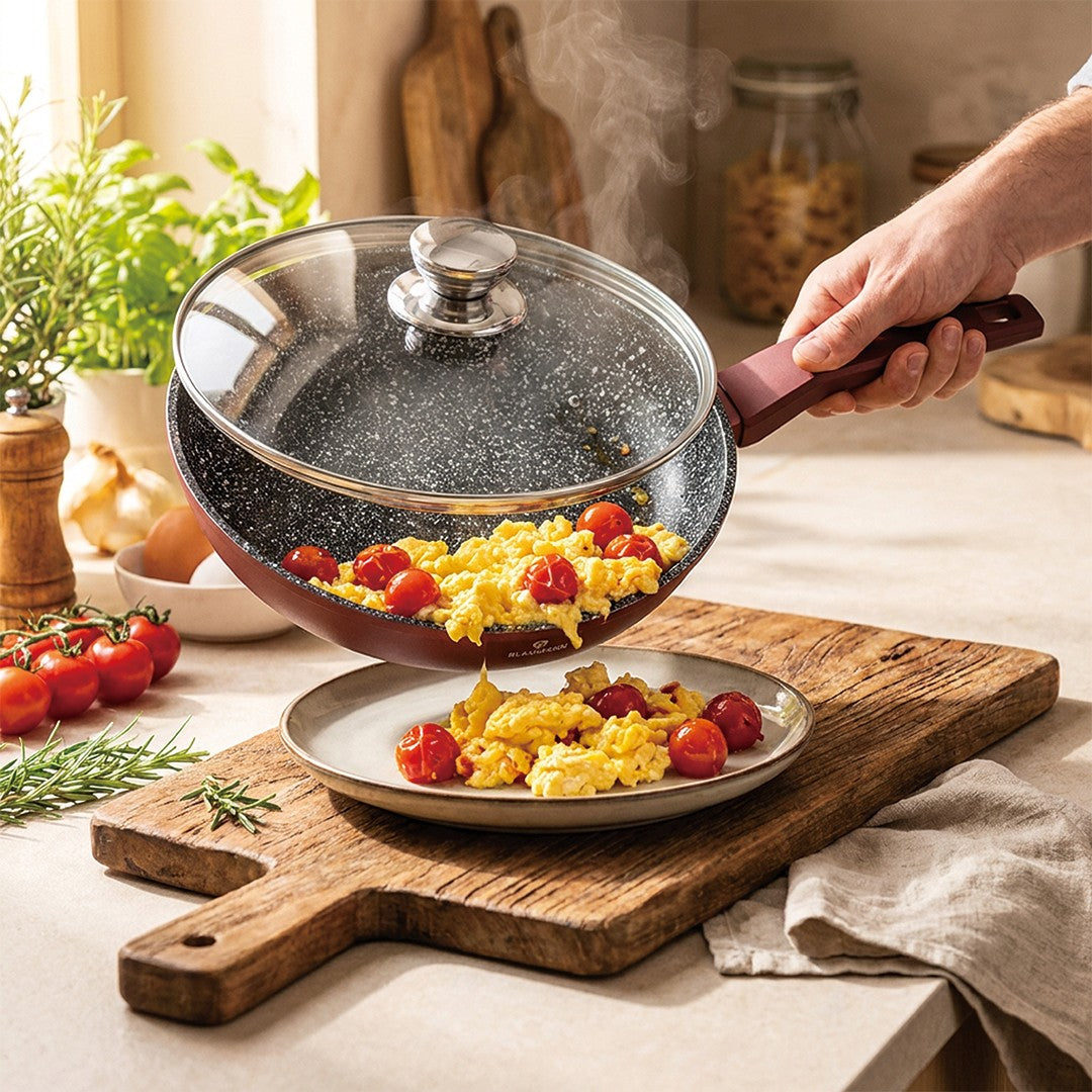 Blaumann 28cm Ceramic Non-Stick Frypan with Lid - Cera Stone