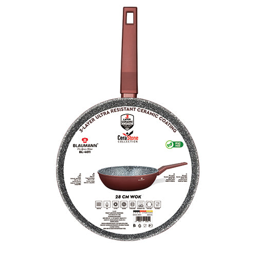 Blaumann 28cm Ceramic Non-Stick Wok - Cera Stone