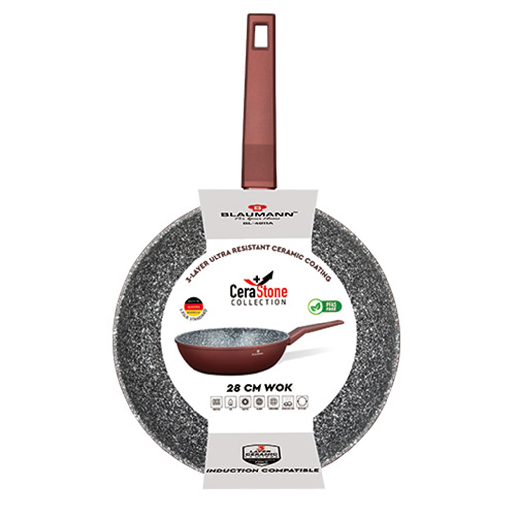 Blaumann 28cm Ceramic Non-Stick Wok - Cera Stone