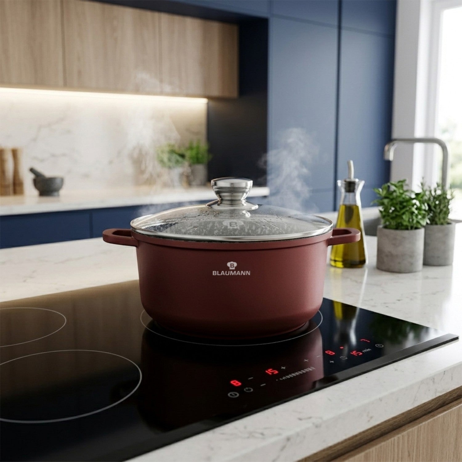 Blaumann 24cm Ceramic Non-Stick Casserole with Lid - Cera Stone