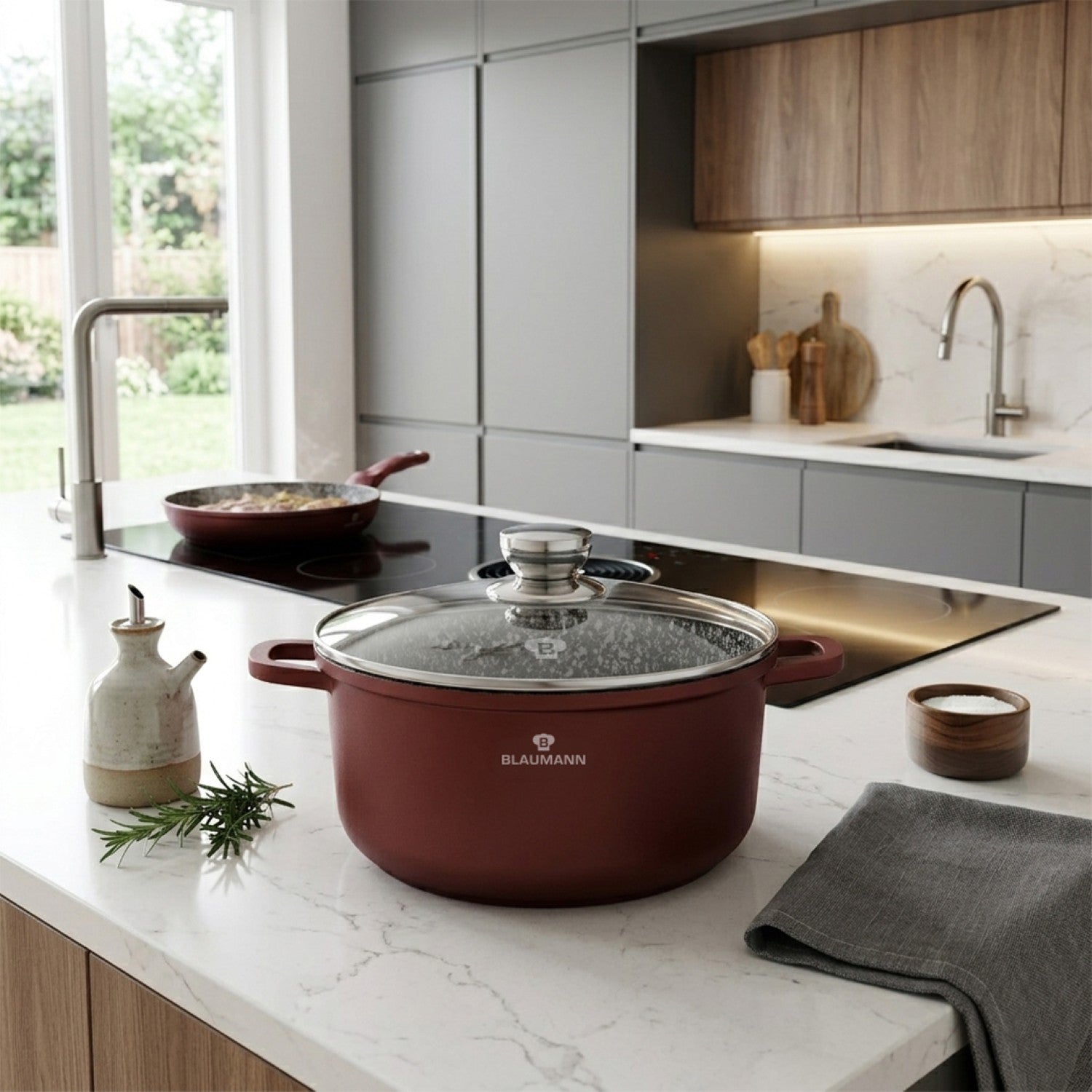 Blaumann 24cm Ceramic Non-Stick Casserole with Lid - Cera Stone