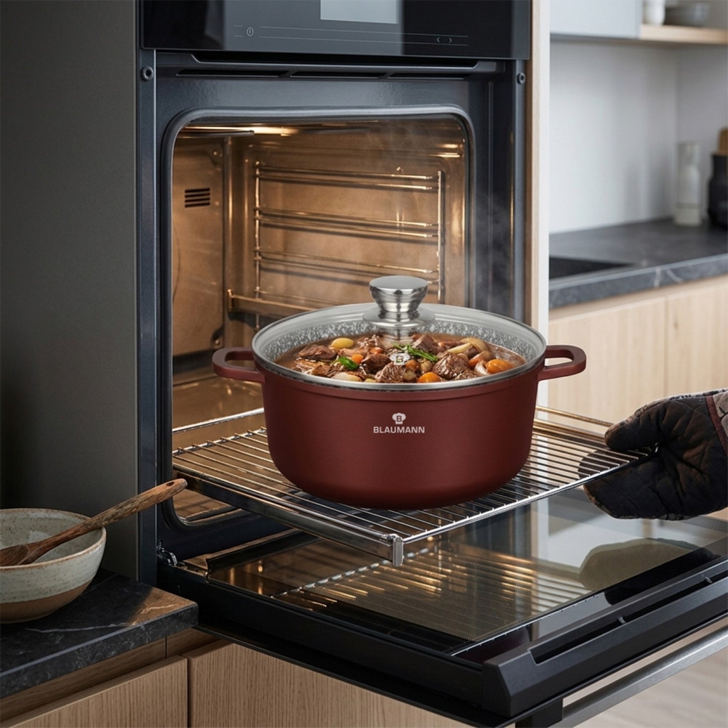 Blaumann 24cm Ceramic Non-Stick Casserole with Lid - Cera Stone