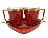 Elegant King 5-Piece Diamond Shape Tea & Coffee Mug Set - Burgundy Metallic