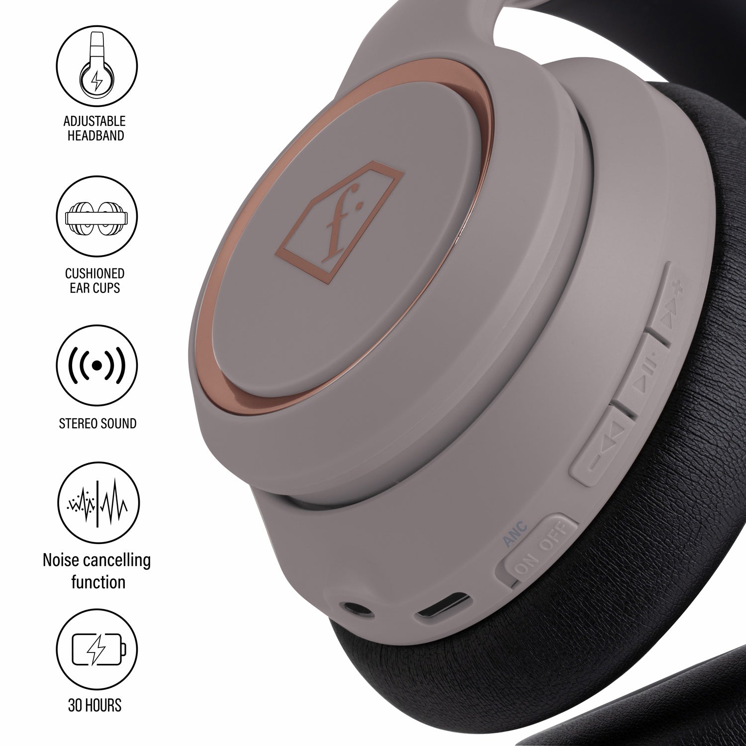 Fashion TV Noise Cancellation Wireless Headphones – Taupe