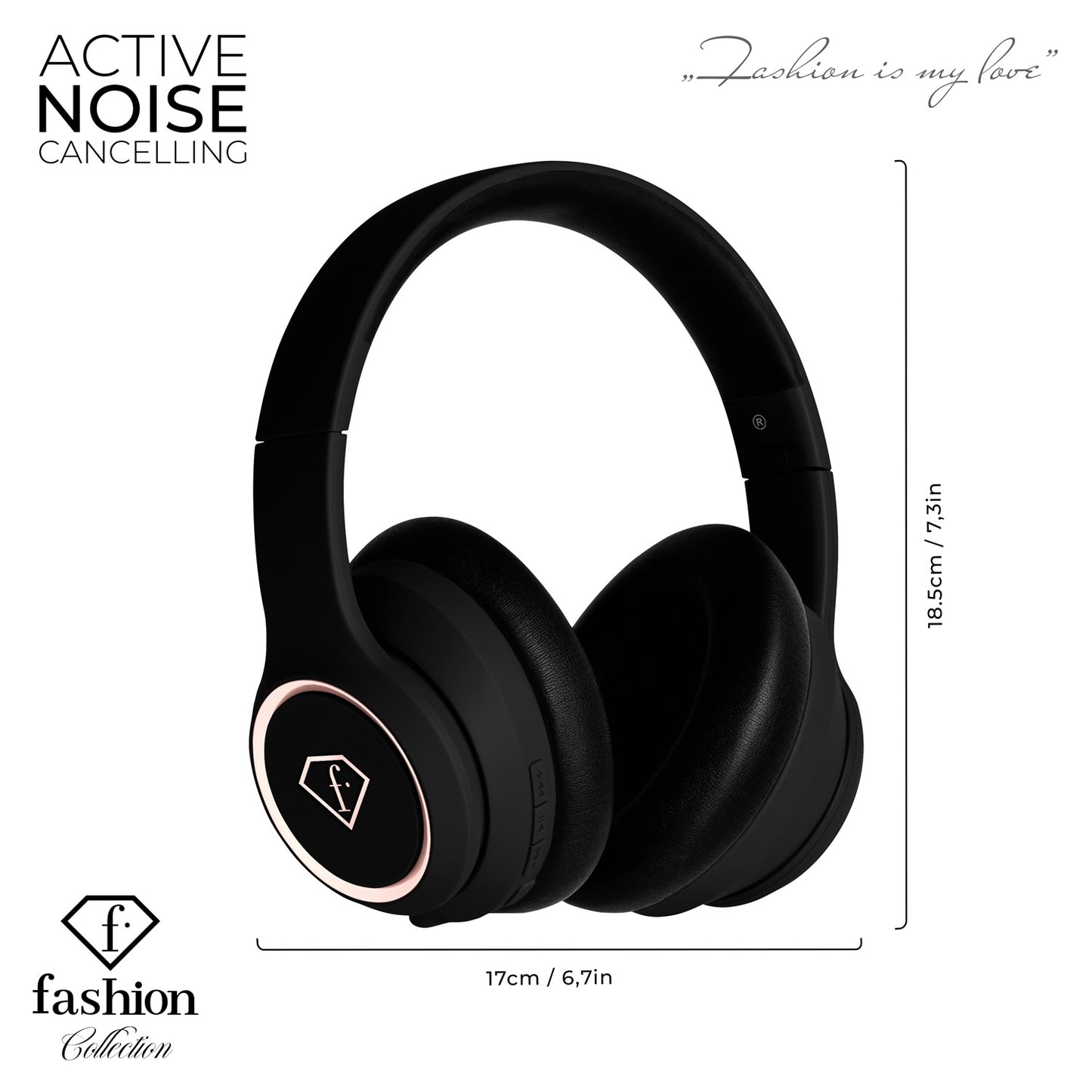 Fashion TV Noise Cancellation Wireless Headphones – Black Rose