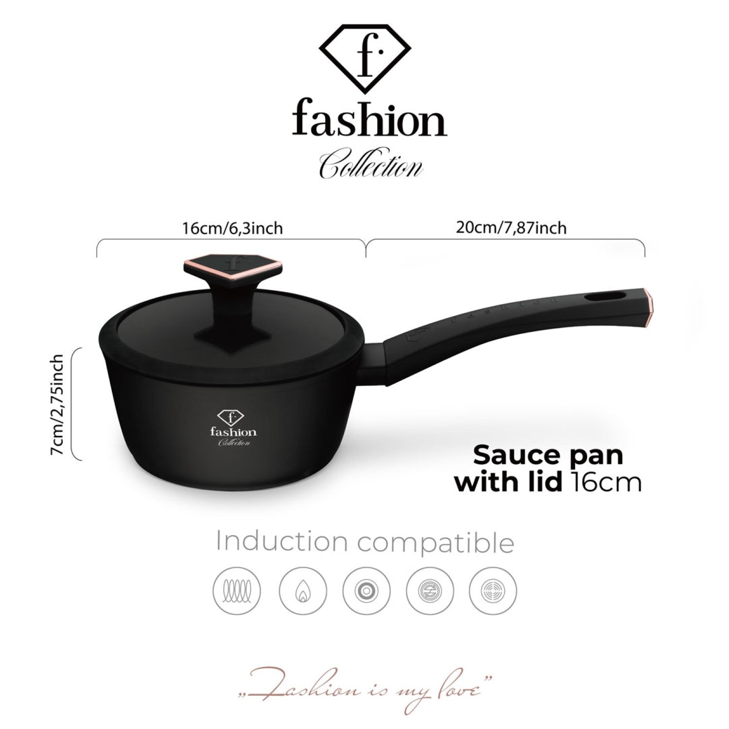 Fashion By Berlinger Haus 16cm TitanPro Non-Stick Sauce Pan with Lid - Matte Black