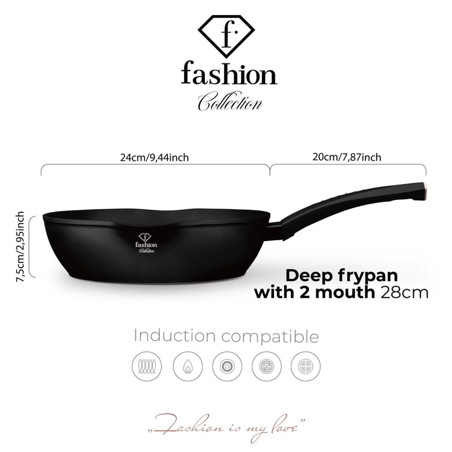 Fashion By Berlinger Haus 28cm TitanPro Non-Stick Deep Frypan - Matte Black