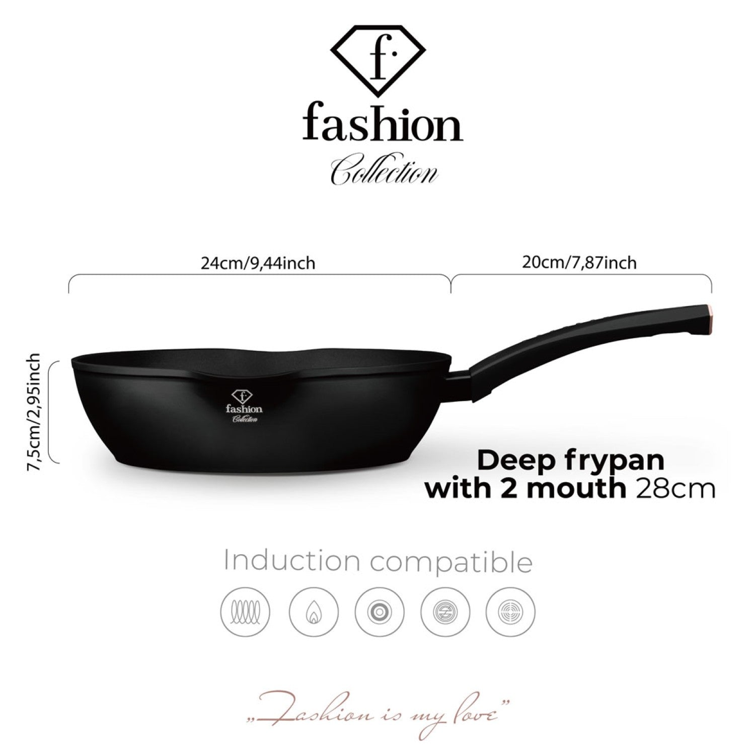 Fashion By Berlinger Haus 28cm TitanPro Non-Stick Deep Frypan - Matte Black