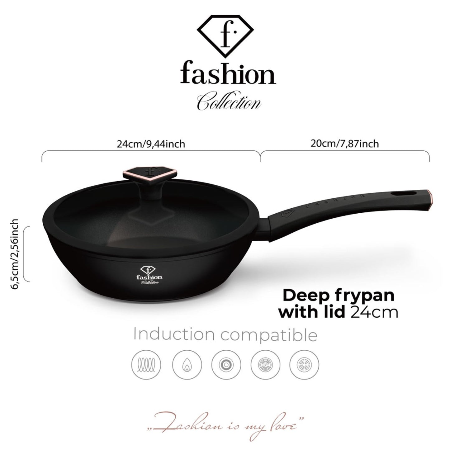 Fashion By Berlinger Haus 24cm TitanPro Non-Stick Deep Frypan with Lid - Matte Black
