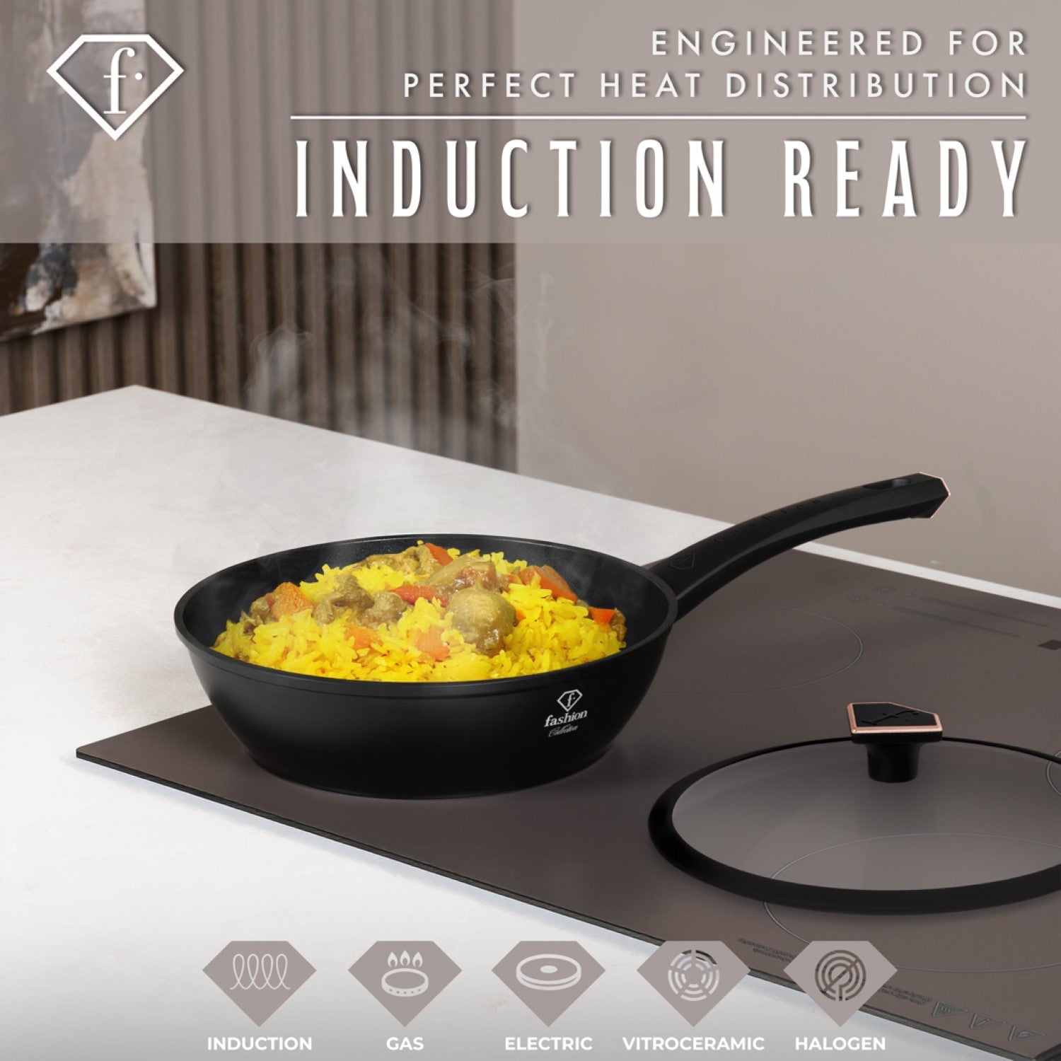 Fashion By Berlinger Haus 24cm TitanPro Non-Stick Deep Frypan with Lid - Matte Black